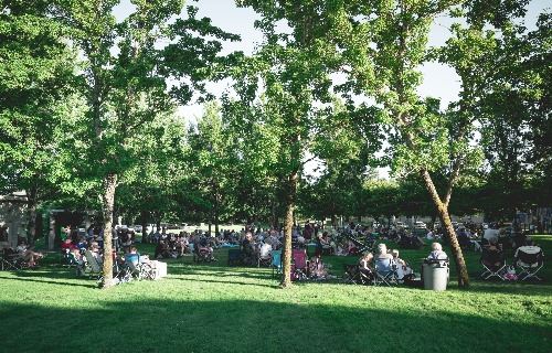 People on lawn chairs in a park